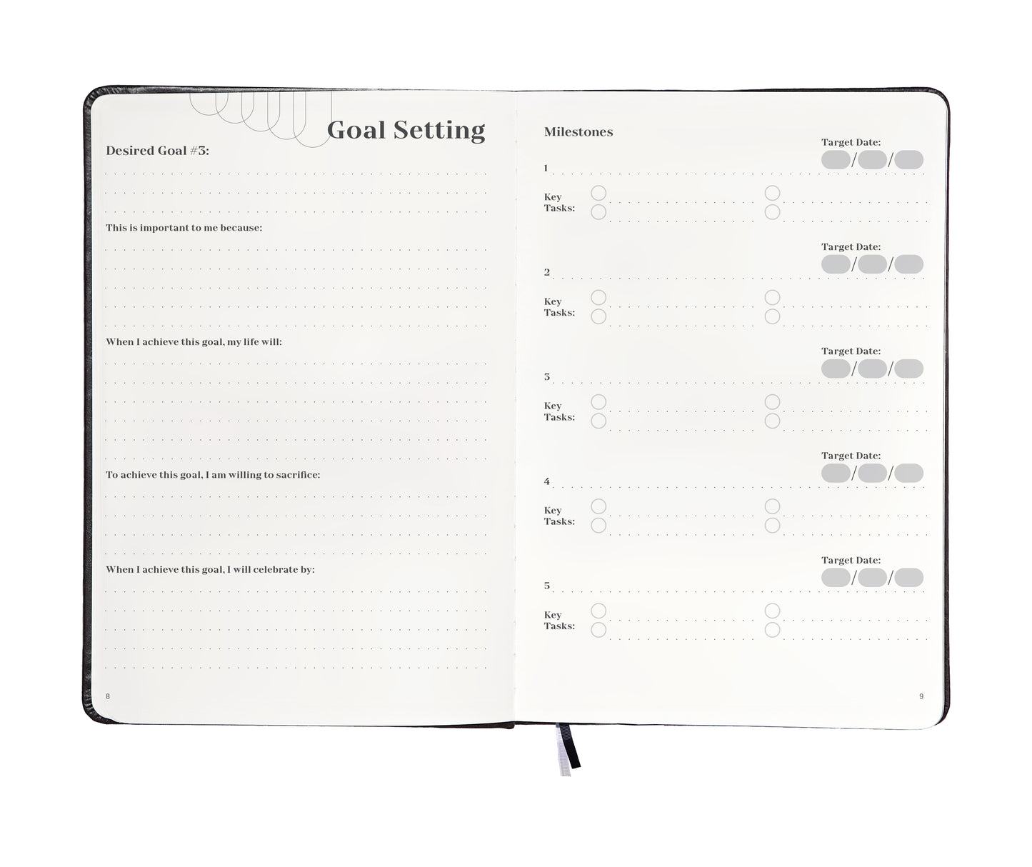 Interior view of the Tenacious Teal Planner showing weekly planning spreads and mindfulness prompts.