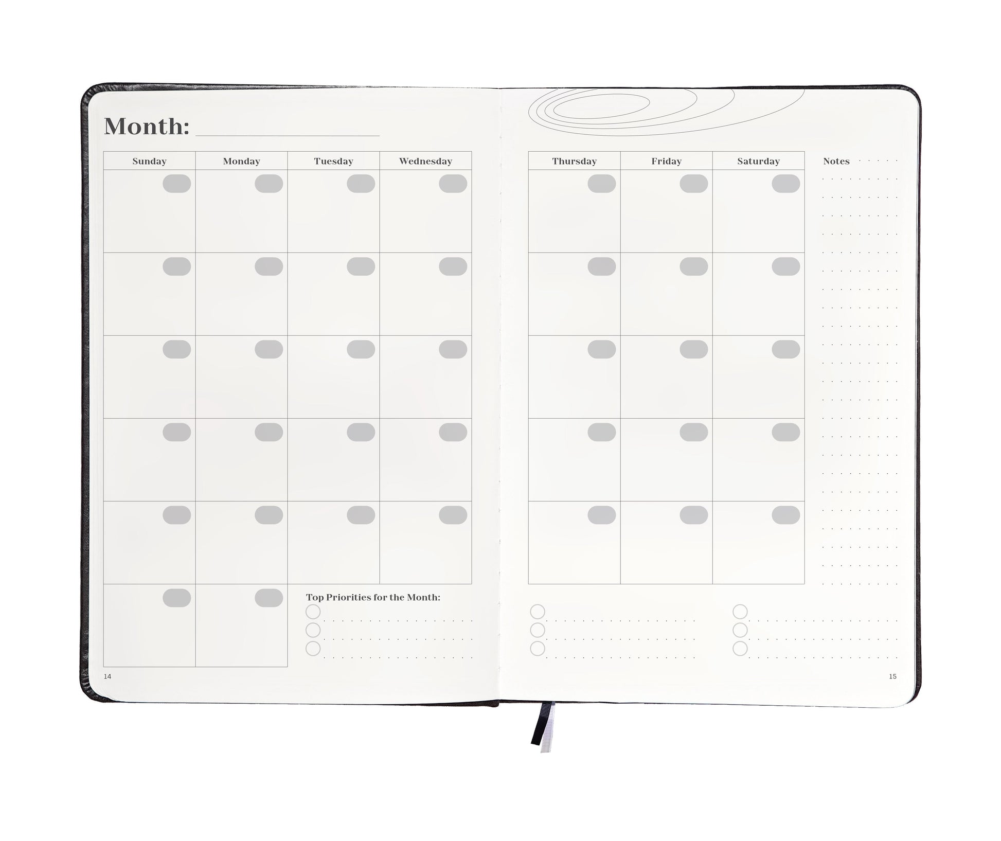 Interior view of the planner showing daily goal-setting pages and weekly reflection sections.