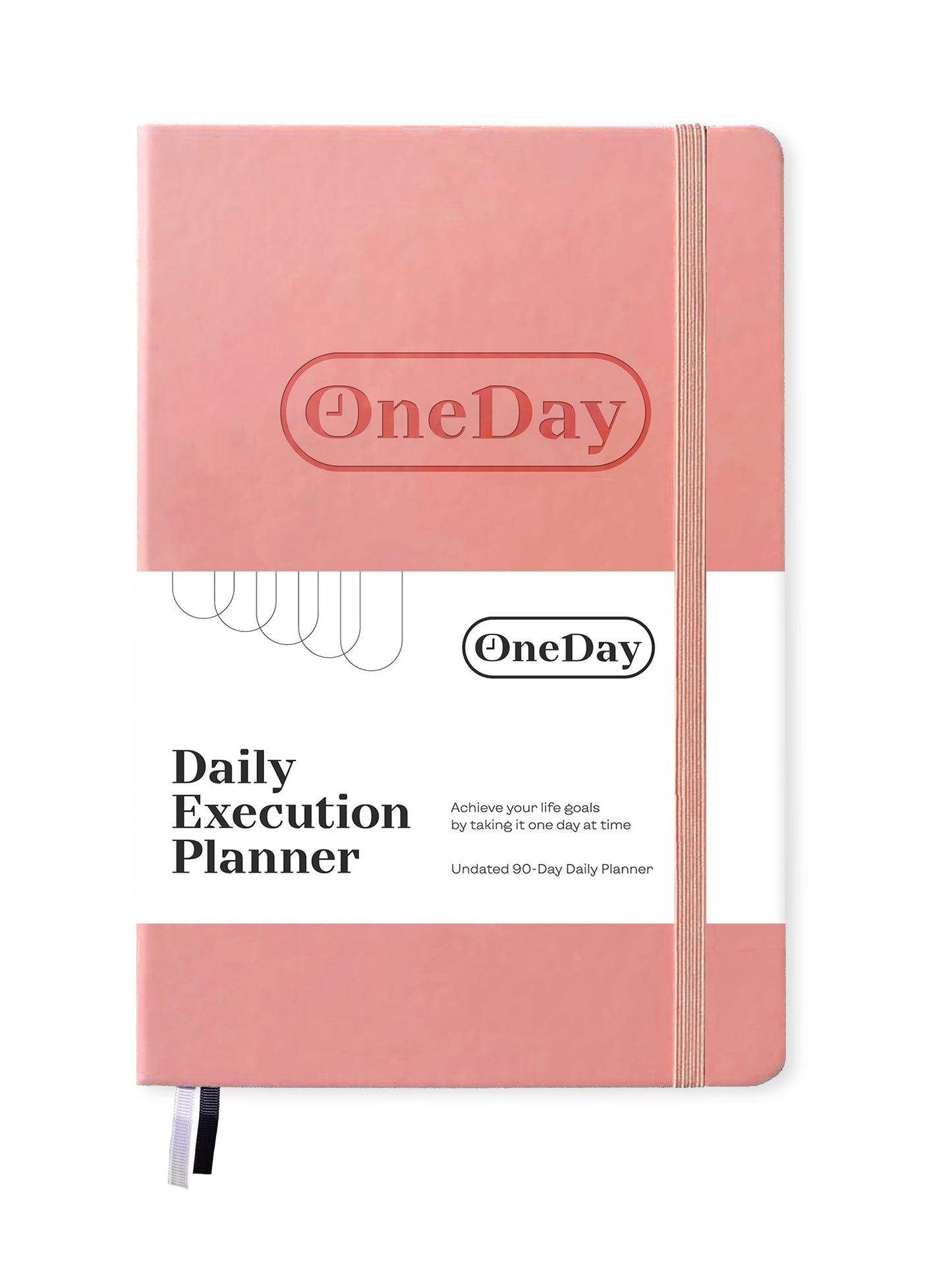 Daily Execution Planner - Pink with a durable faux leather cover, perfect for goal setting and daily reflections.